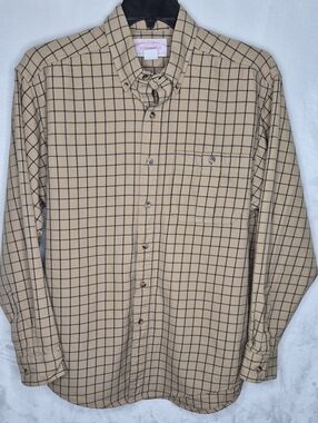 Filson Tan Windowpane Plaid 100% Virgin Wool Button Down Shirt L